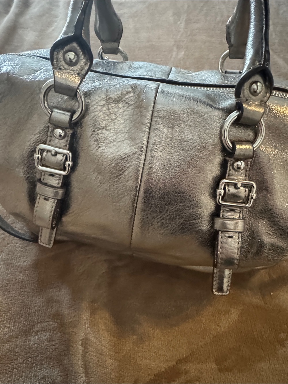 Coach Madison Metallic Silver Leather Satchel with Removable Strap - Picture 3 of 9